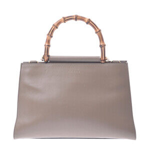 Gucci Bamboo Nim Fair Bag Greige Calfskin Handbag